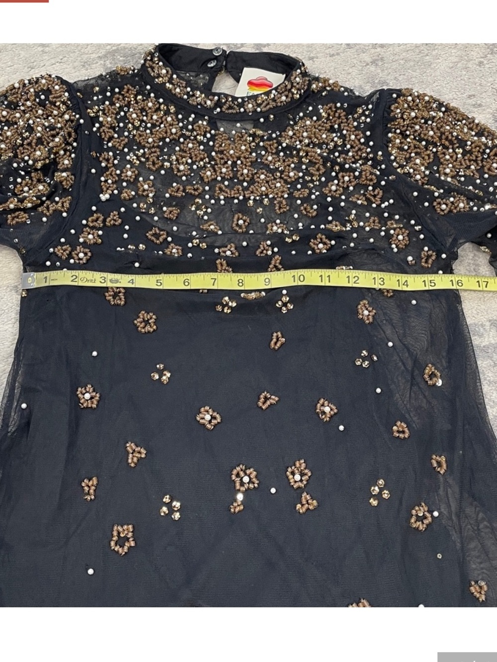 $398 New Farm Rio Embroidered Tulle Overlay Mini Dress Black Sequin Sz S - Picture 9 of 16